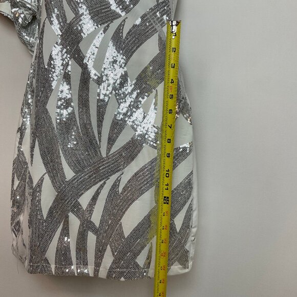 B DARLIN event cocktail dress silver white *Slight Stretch* Sz 11/12 may fit 9 - Picture 6 of 10